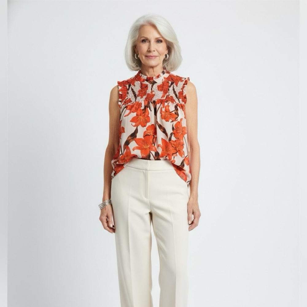 Kenar Red and White Floral Blouse